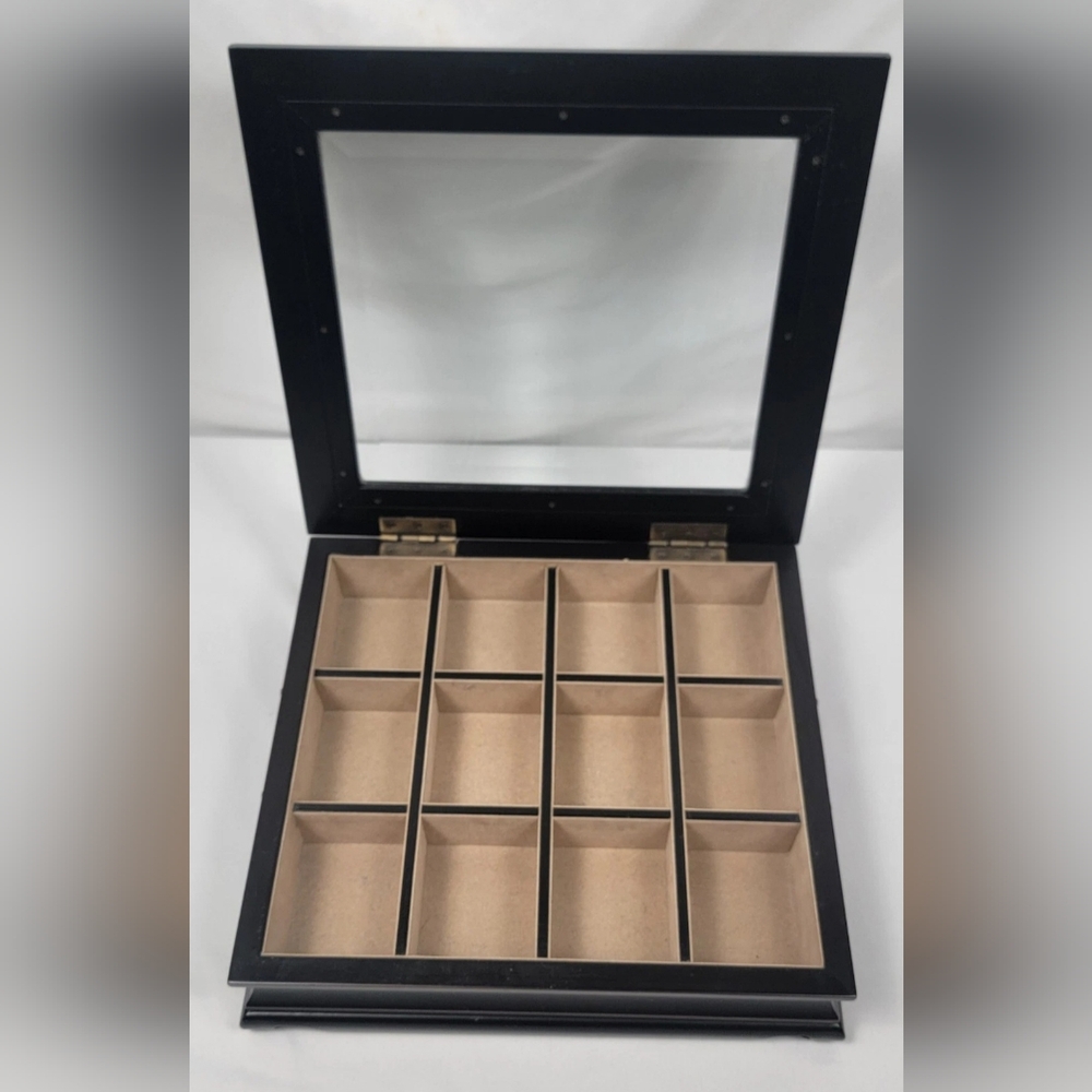 Bombay Dark Wood Watch Display Box With Glass Lid 12 Slot